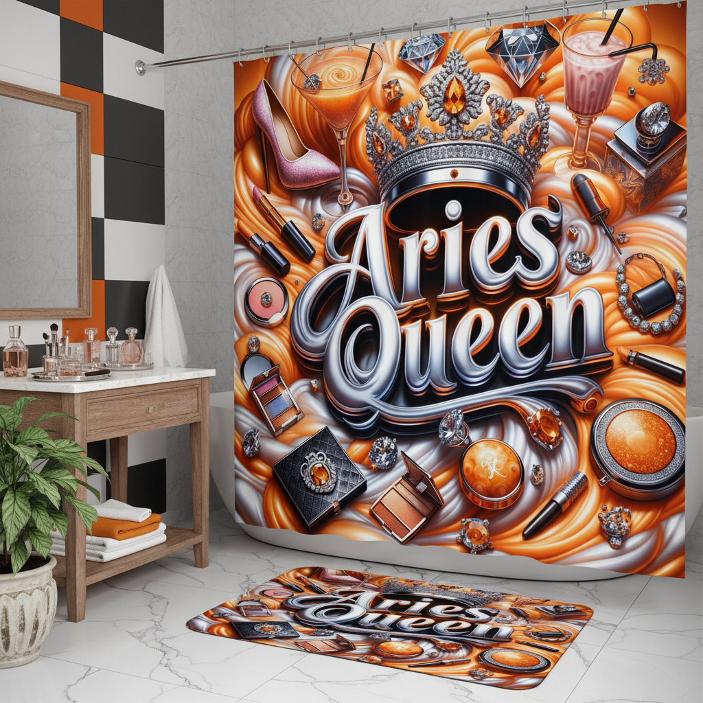 Copycat-Creations Orange Aries Zodiac Queen 2pcs Shower Curtain Set