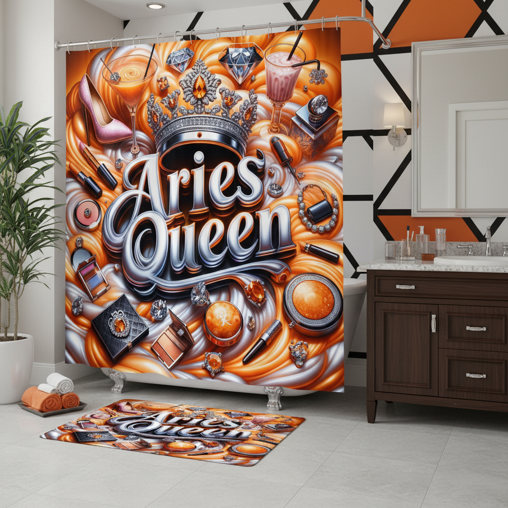 Copycat-Creations Orange Aries Zodiac Queen 2pcs Shower Curtain Set
