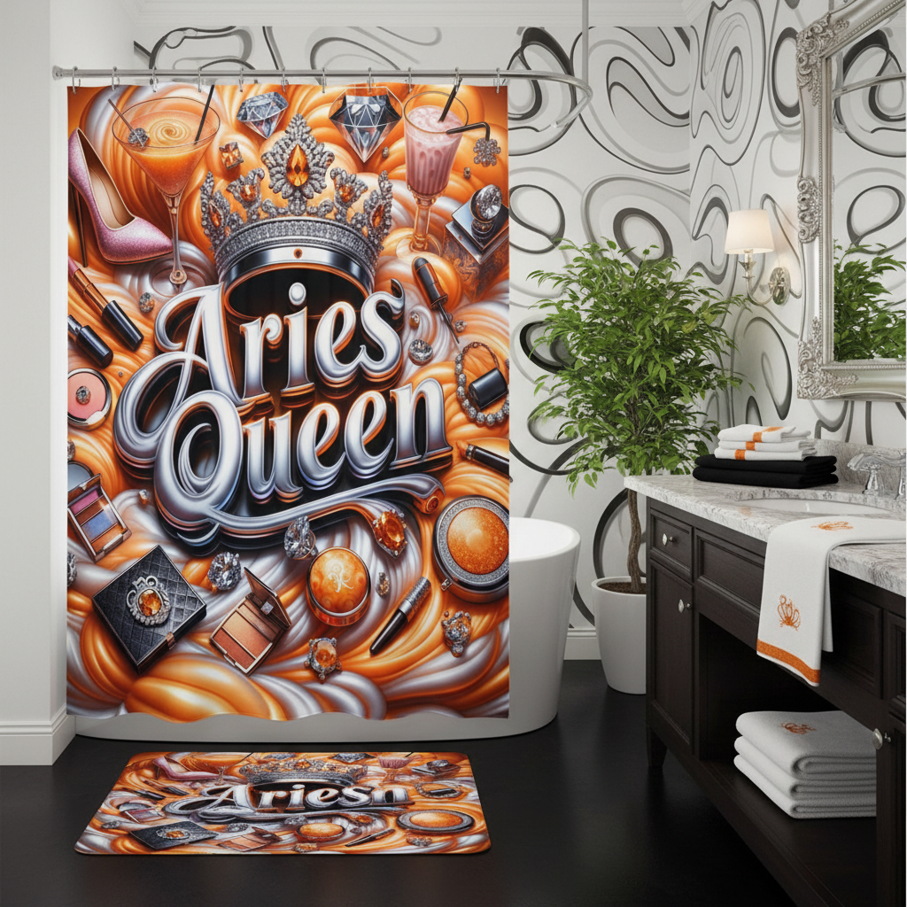 Copycat-Creations Orange Aries Zodiac Queen 2pcs Shower Curtain Set
