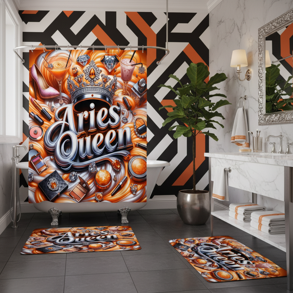 Copycat-Creations Orange Aries Zodiac Queen 2pcs Shower Curtain Set