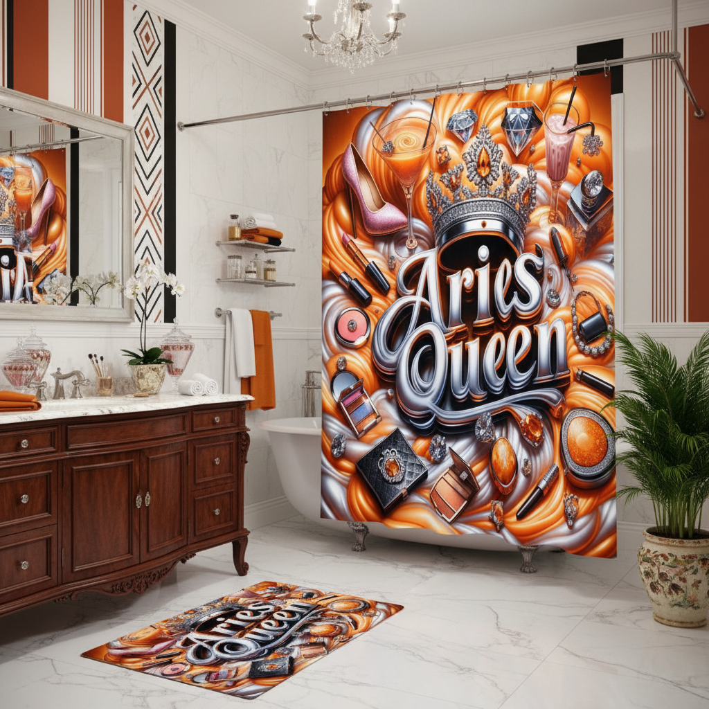 Copycat-Creations Orange Aries Zodiac Queen 2pcs Shower Curtain Set