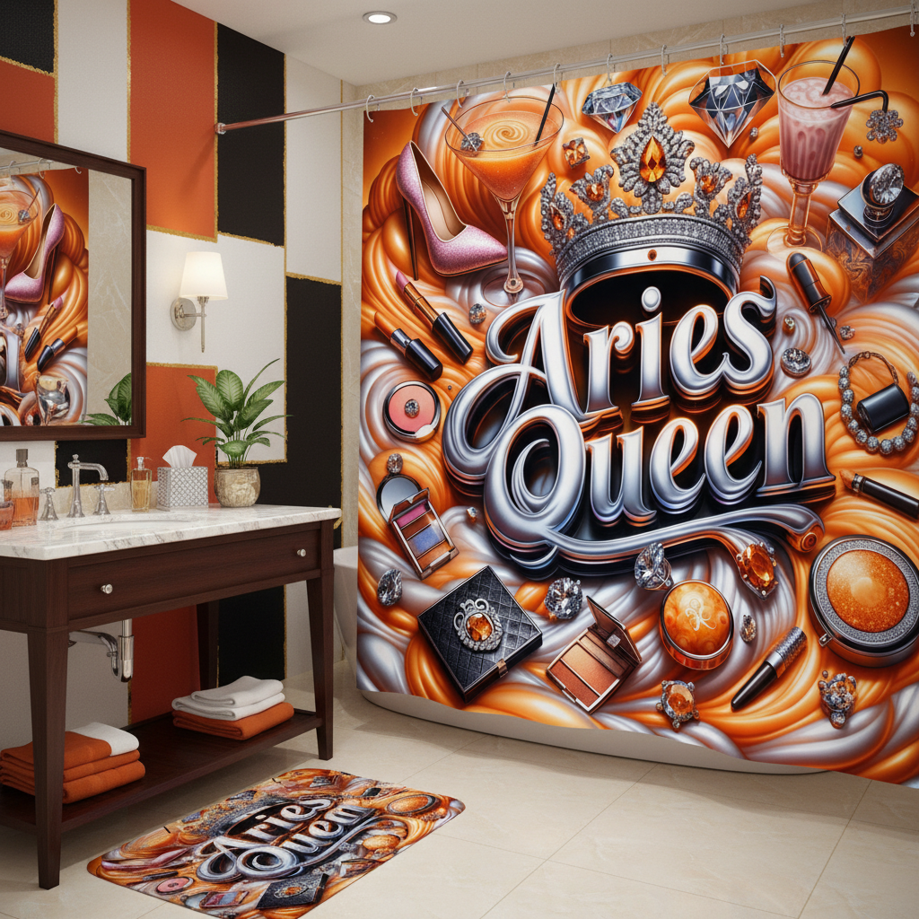 Copycat-Creations Orange Aries Zodiac Queen 2pcs Shower Curtain Set