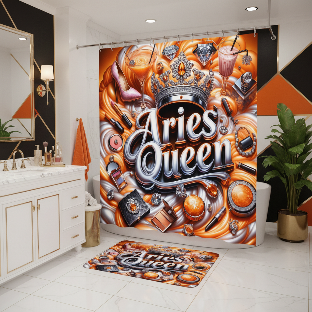 Copycat-Creations Orange Aries Zodiac Queen 2pcs Shower Curtain Set