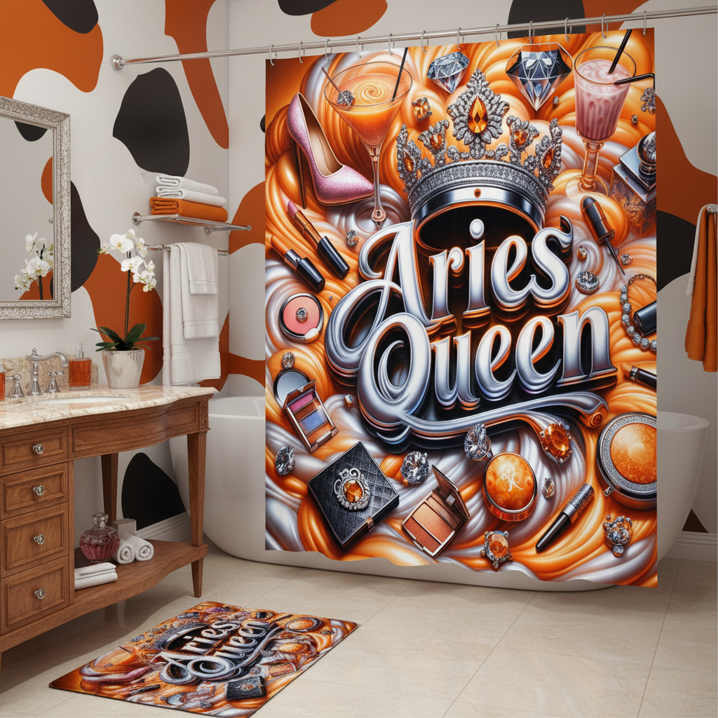 Copycat-Creations Orange Aries Zodiac Queen 2pcs Shower Curtain Set