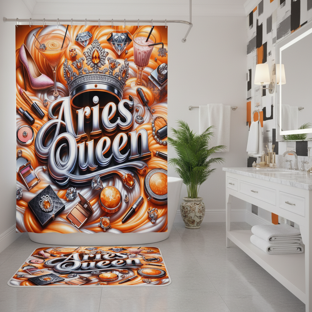 Copycat-Creations Orange Aries Zodiac Queen 2pcs Shower Curtain Set