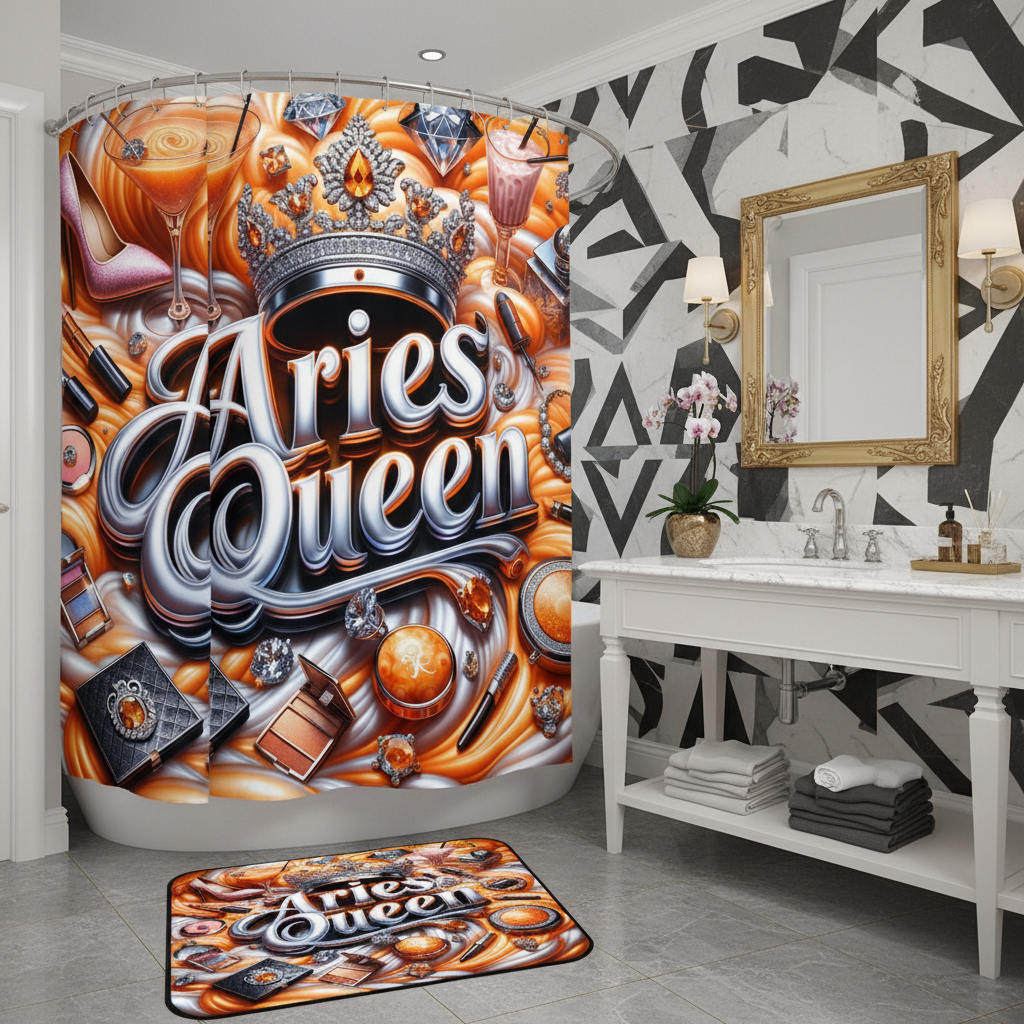 Copycat-Creations Orange Aries Zodiac Queen 2pcs Shower Curtain Set
