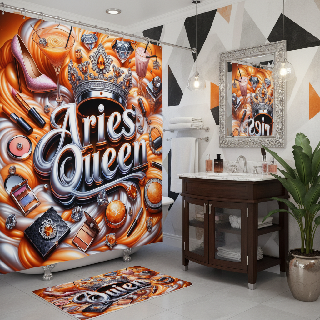 Copycat-Creations Orange Aries Zodiac Queen 2pcs Shower Curtain Set