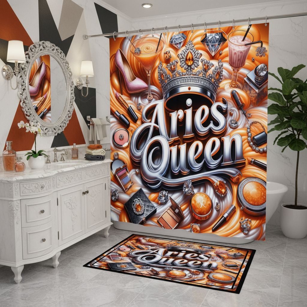 Copycat-Creations Orange Aries Zodiac Queen 2pcs Shower Curtain Set
