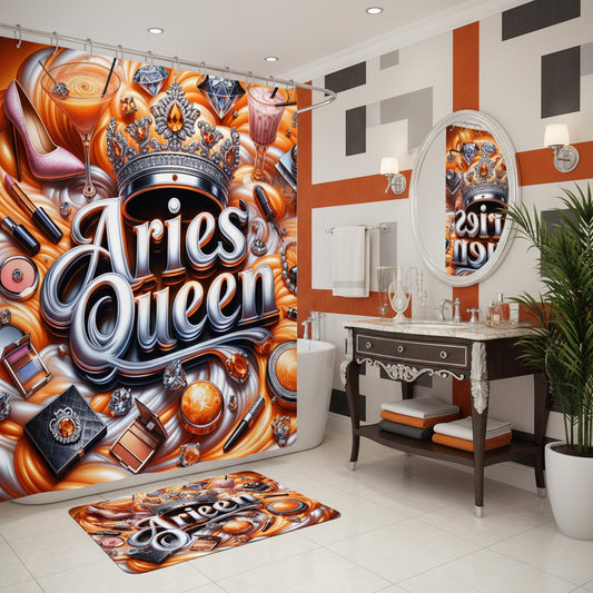 Copycat-Creations Orange Aries Zodiac Queen 2pcs Shower Curtain Set