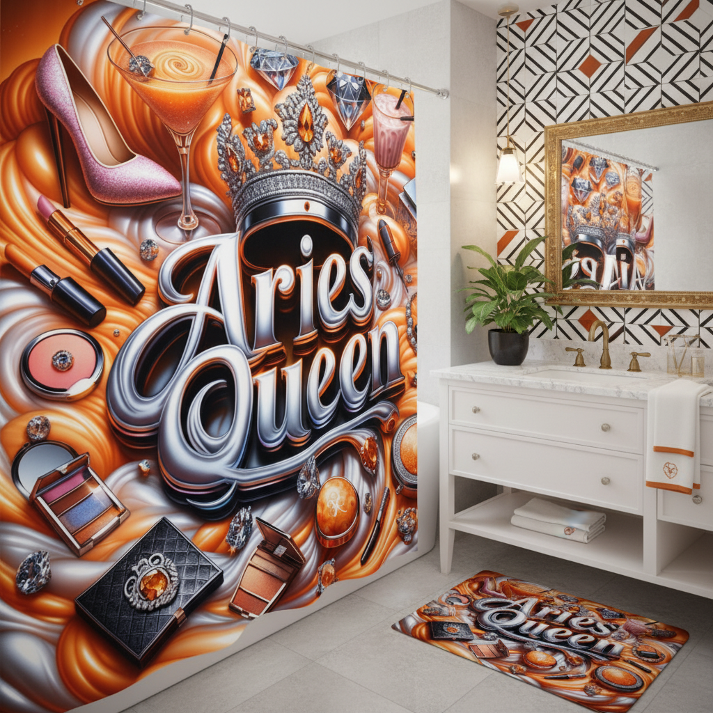 Copycat-Creations Orange Aries Zodiac Queen 2pcs Shower Curtain Set