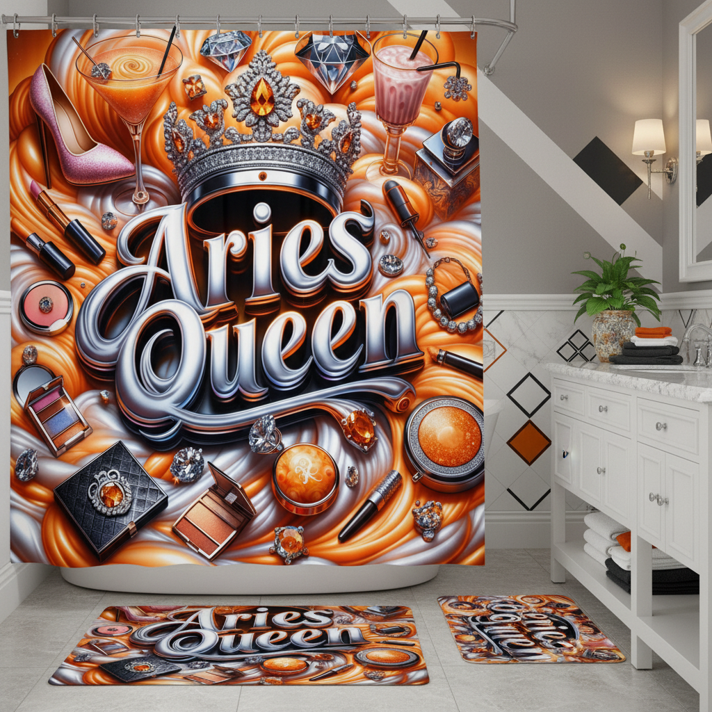 Copycat-Creations Orange Aries Zodiac Queen 2pcs Shower Curtain Set