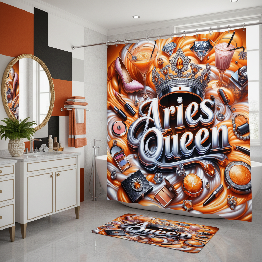 Copycat-Creations Orange Aries Zodiac Queen 2pcs Shower Curtain Set