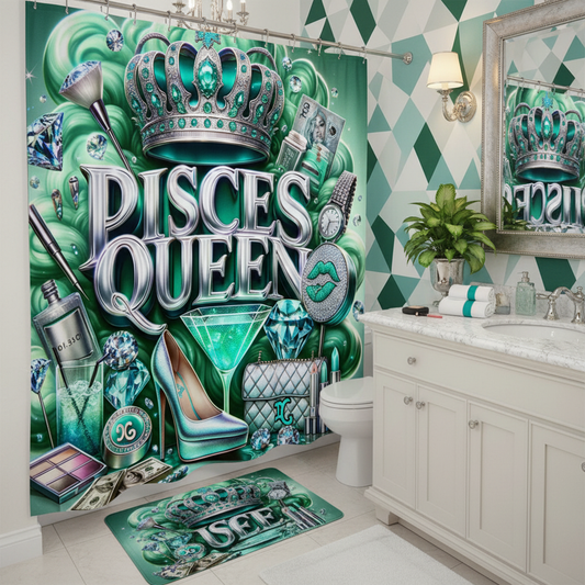 Copycat-Creations Green Pisces Zodiac Queen 2pcs Shower Curtain Set