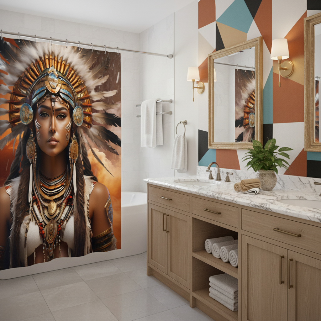 Copycat-Creations 3rd Edition Indigenous Goddess Shower Curtain