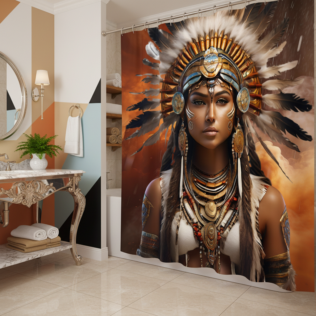 Copycat-Creations 3rd Edition Indigenous Goddess Shower Curtain