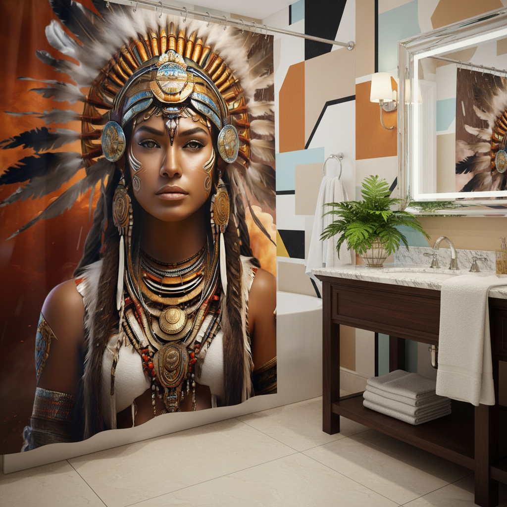 Copycat-Creations 3rd Edition Indigenous Goddess Shower Curtain