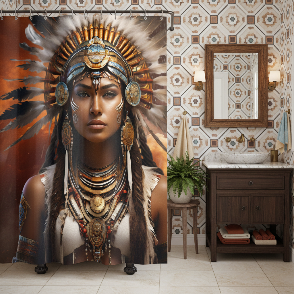 Copycat-Creations 3rd Edition Indigenous Goddess Shower Curtain