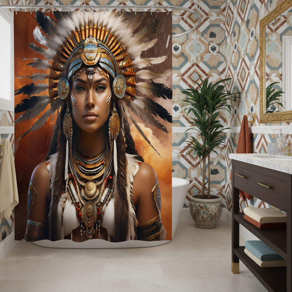 Copycat-Creations 3rd Edition Indigenous Goddess Shower Curtain