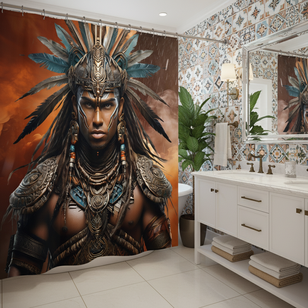 Copycat-Creations Indigenous Warrior Shower Curtain