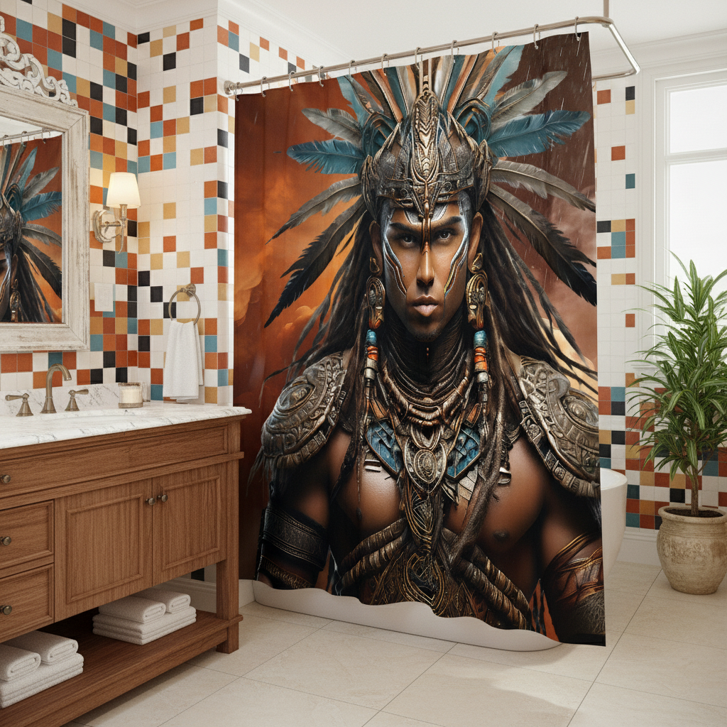 Copycat-Creations Indigenous Warrior Shower Curtain