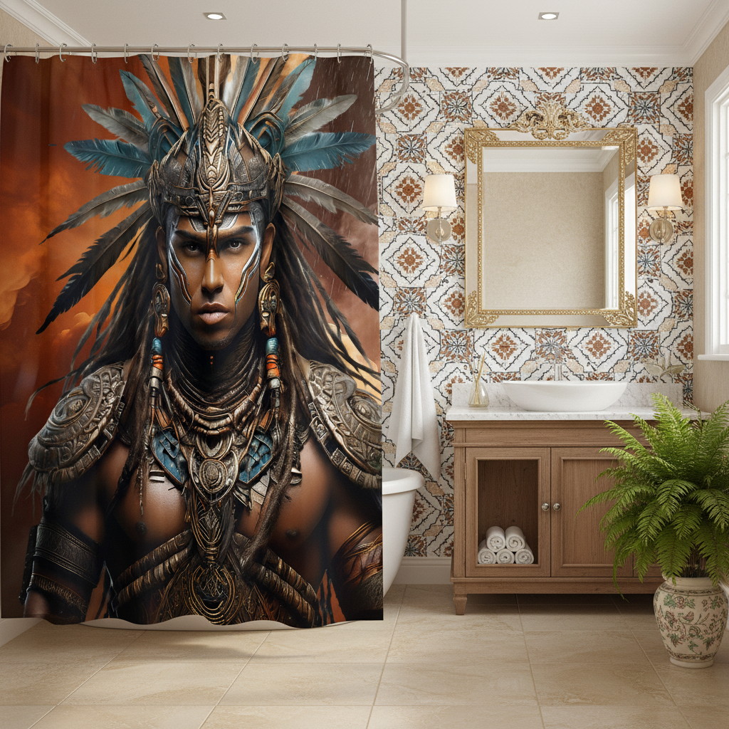 Copycat-Creations Indigenous Warrior Shower Curtain
