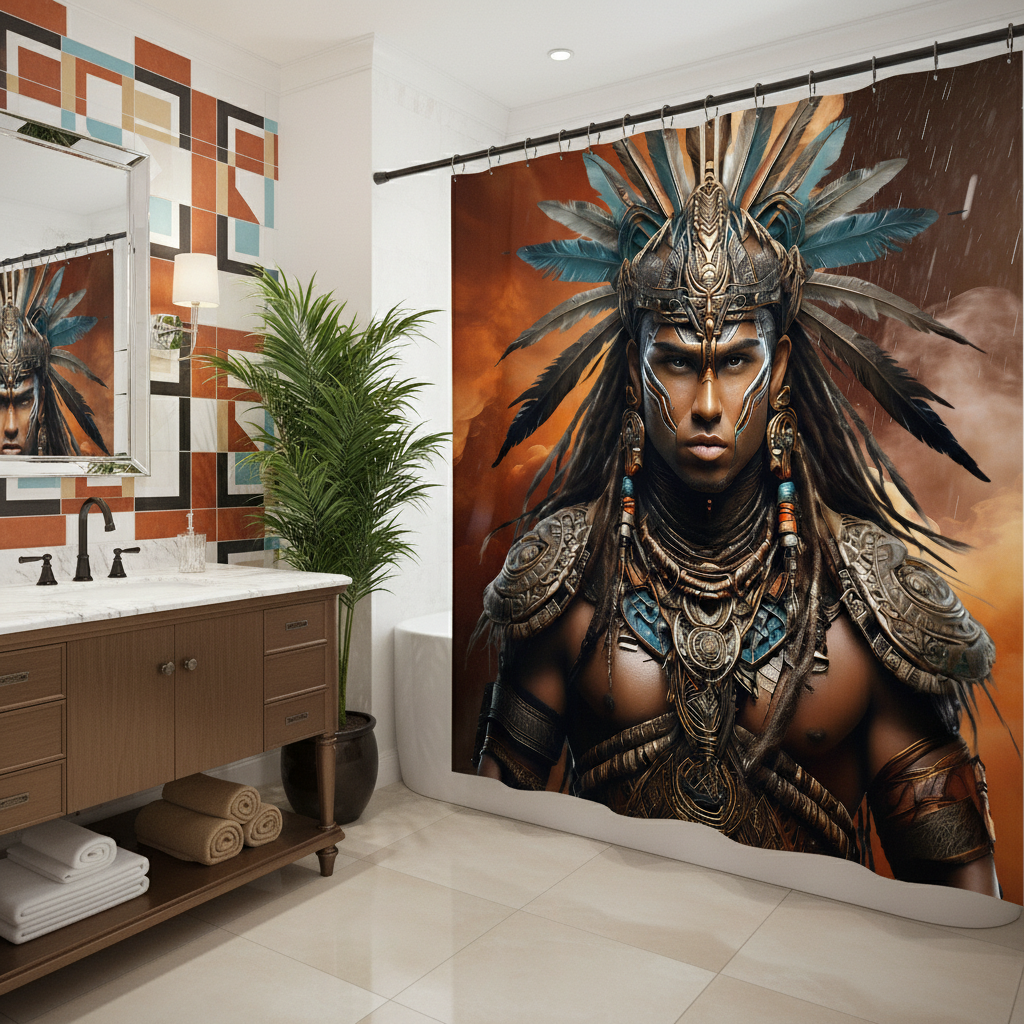Copycat-Creations Indigenous Warrior Shower Curtain