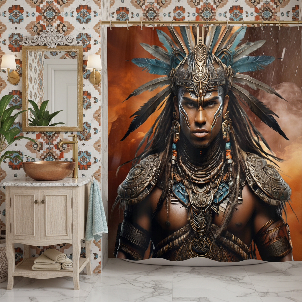 Copycat-Creations Indigenous Warrior Shower Curtain