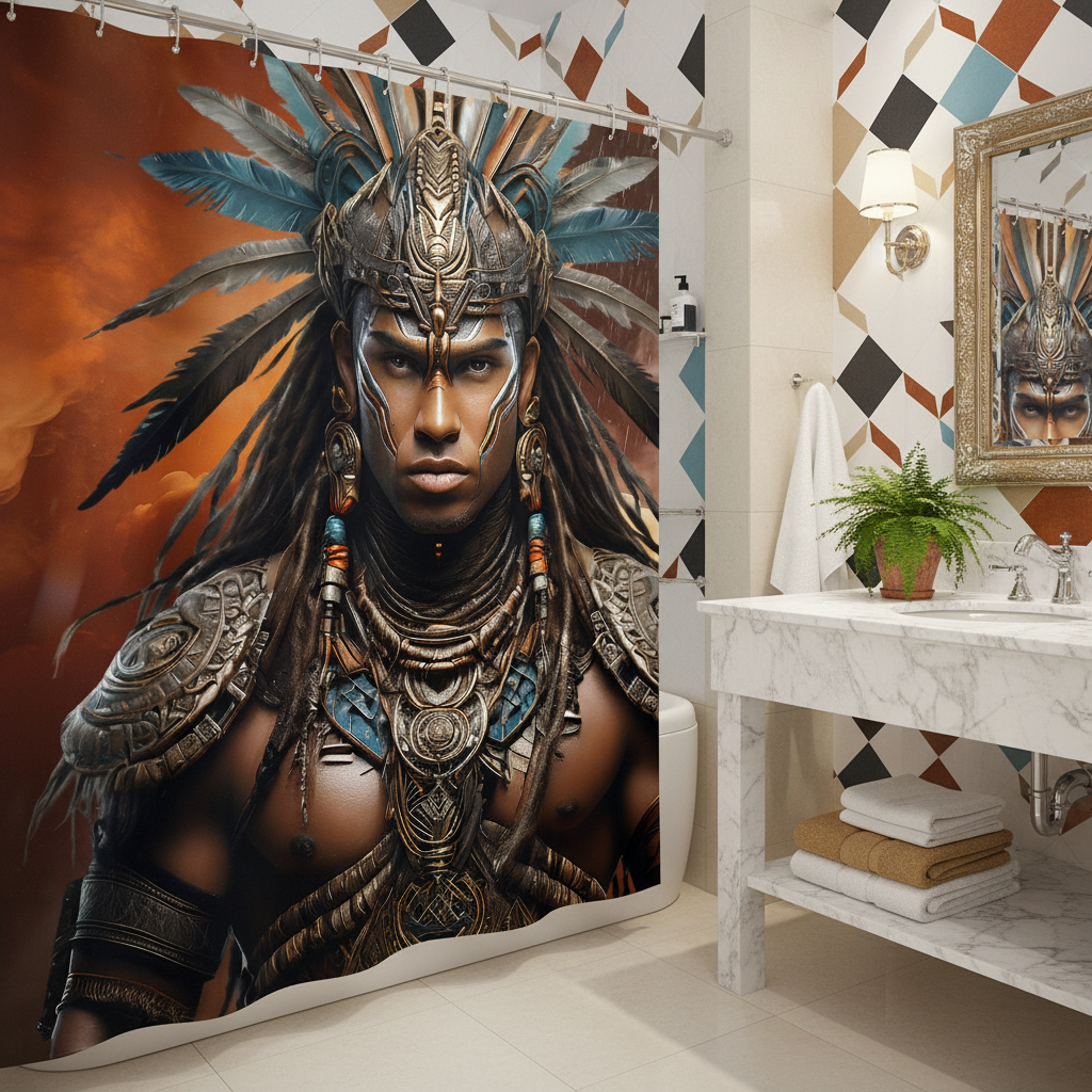 Copycat-Creations Indigenous Warrior Shower Curtain