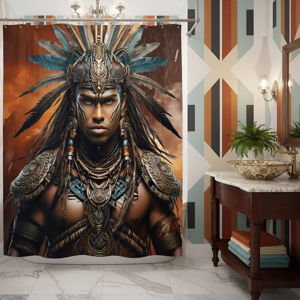 Copycat-Creations Indigenous Warrior Shower Curtain