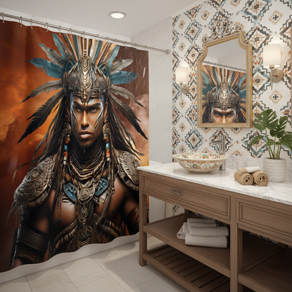 Copycat-Creations Indigenous Warrior Shower Curtain