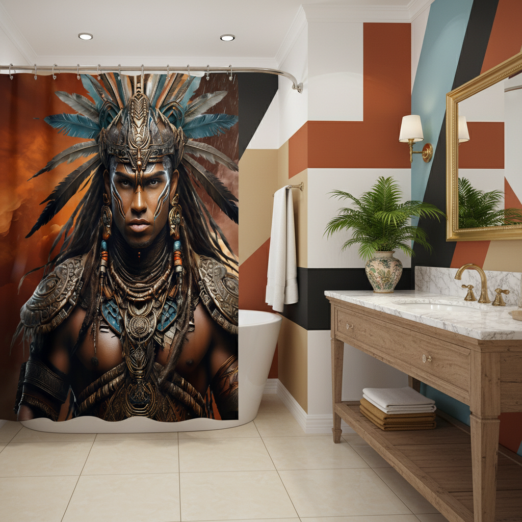 Copycat-Creations Indigenous Warrior Shower Curtain