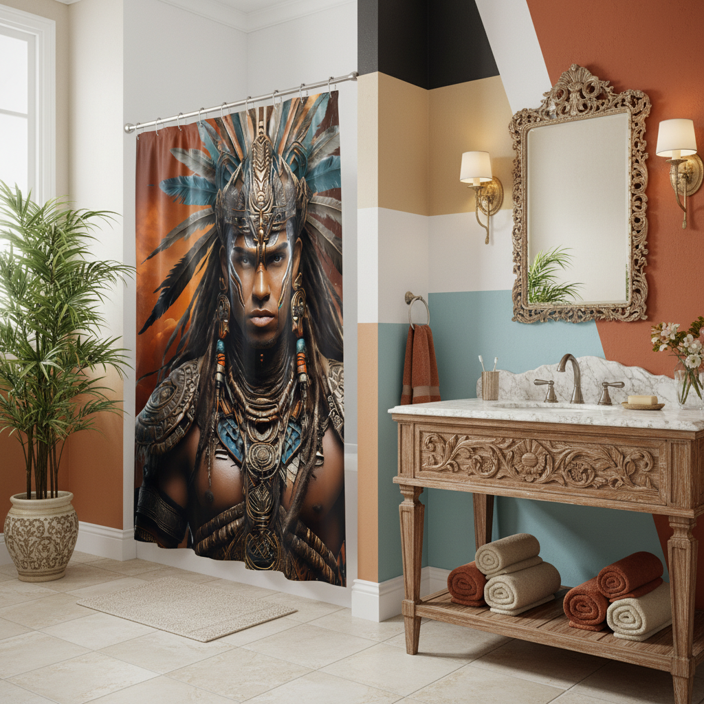 Copycat-Creations Indigenous Warrior Shower Curtain