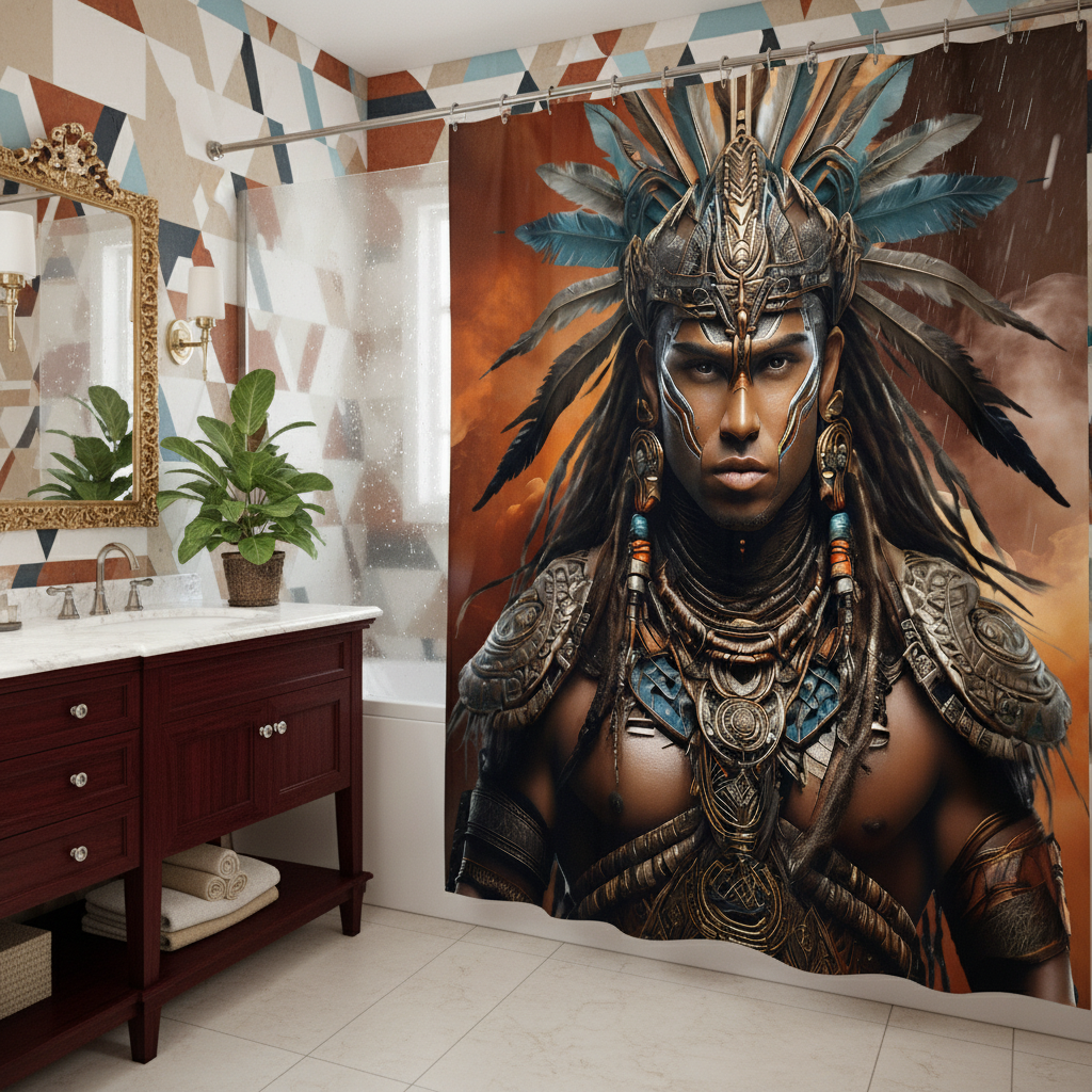 Copycat-Creations Indigenous Warrior Shower Curtain