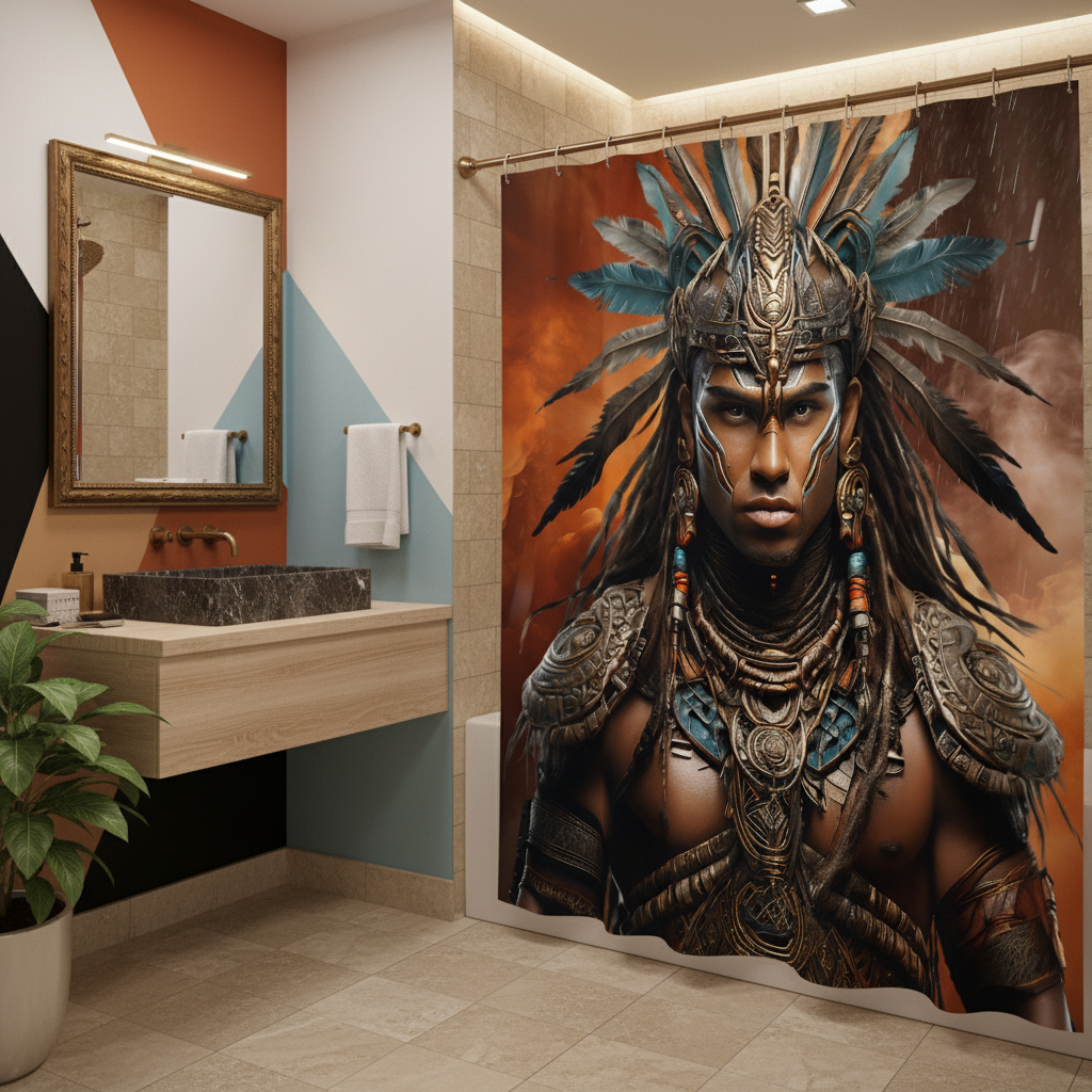 Copycat-Creations Indigenous Warrior Shower Curtain