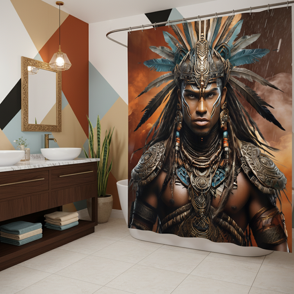 Copycat-Creations Indigenous Warrior Shower Curtain