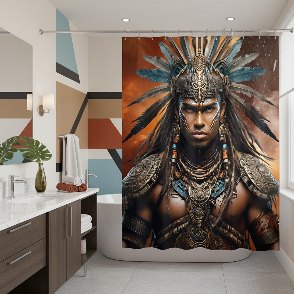 Copycat-Creations Indigenous Warrior Shower Curtain
