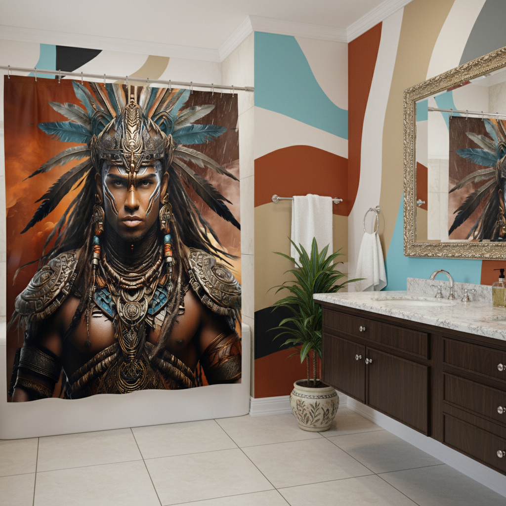 Copycat-Creations Indigenous Warrior Shower Curtain