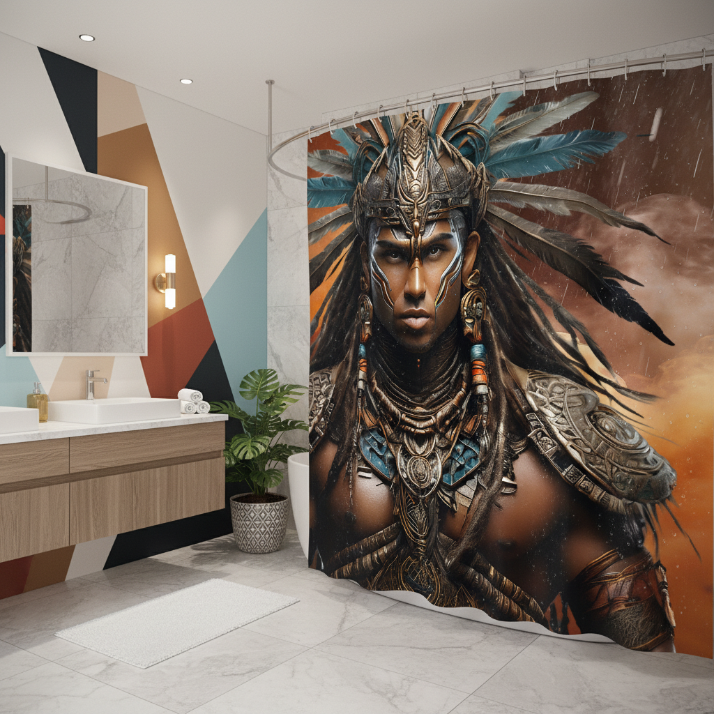 Copycat-Creations Indigenous Warrior Shower Curtain