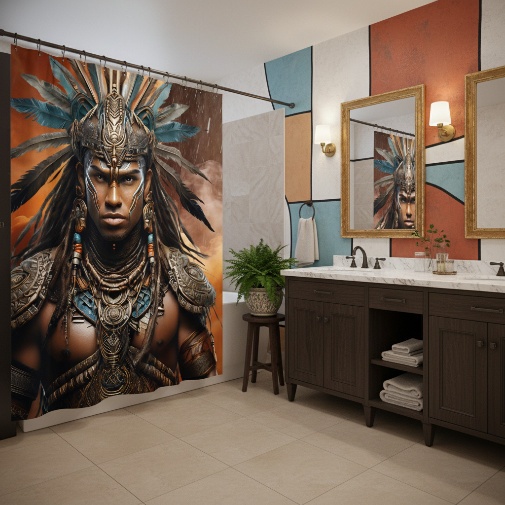 Copycat-Creations Indigenous Warrior Shower Curtain