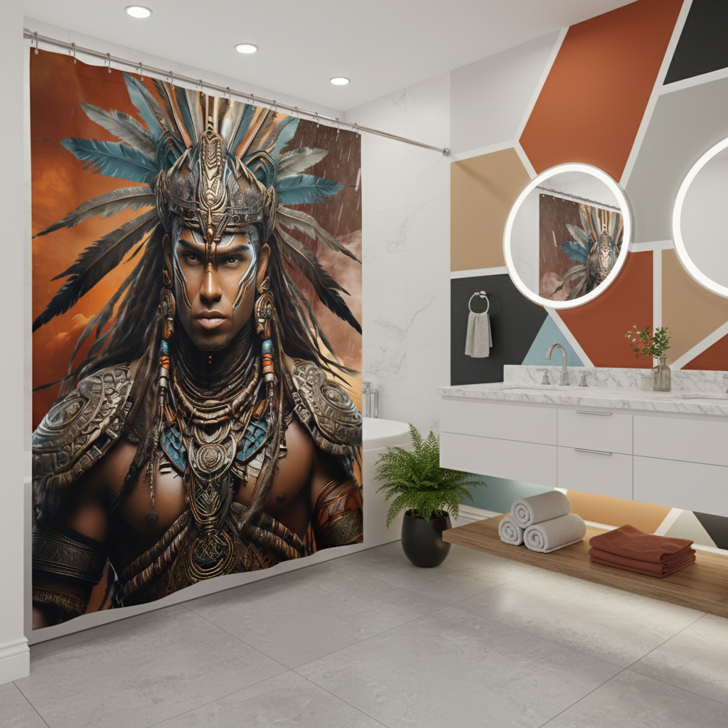 Copycat-Creations Indigenous Warrior Shower Curtain