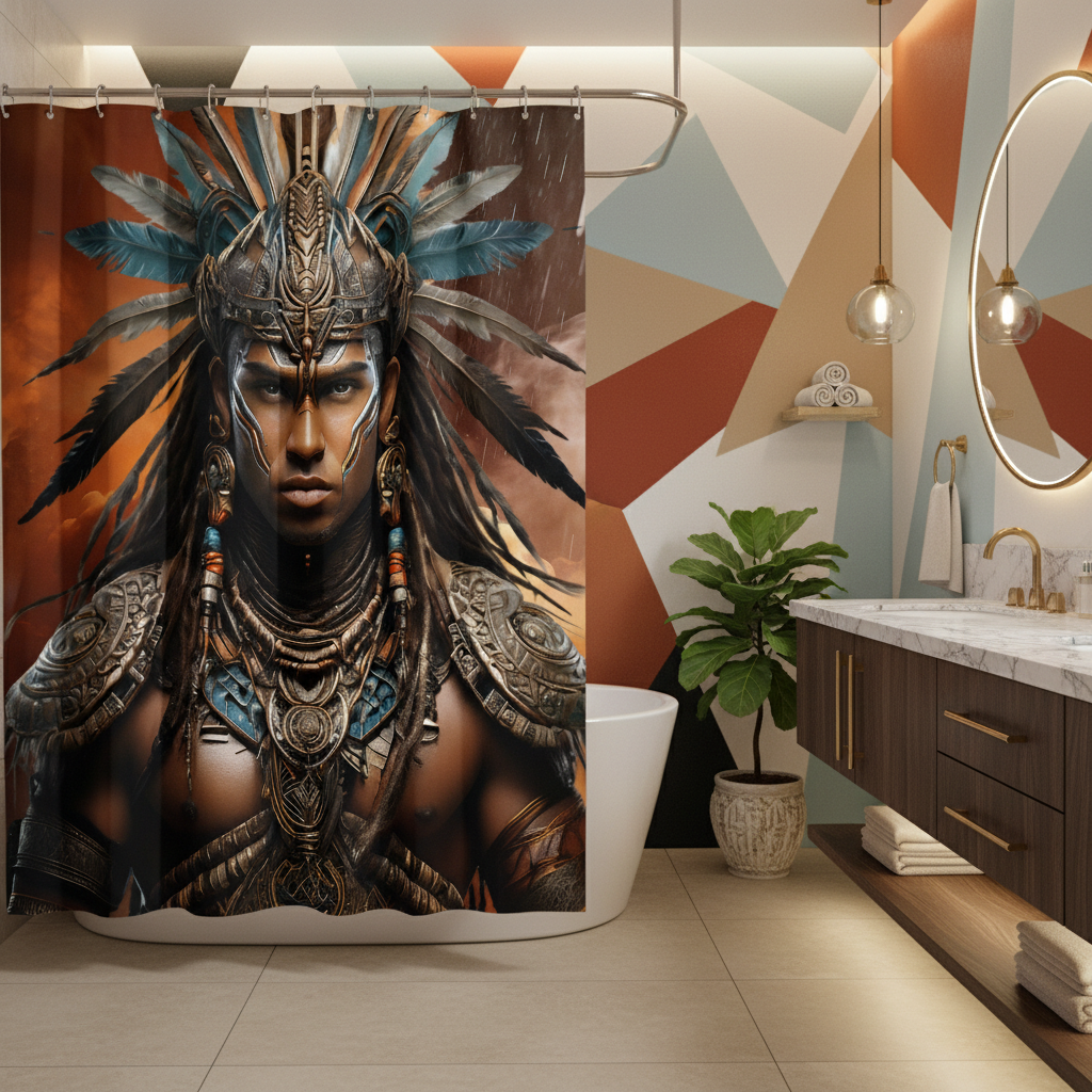 Copycat-Creations Indigenous Warrior Shower Curtain
