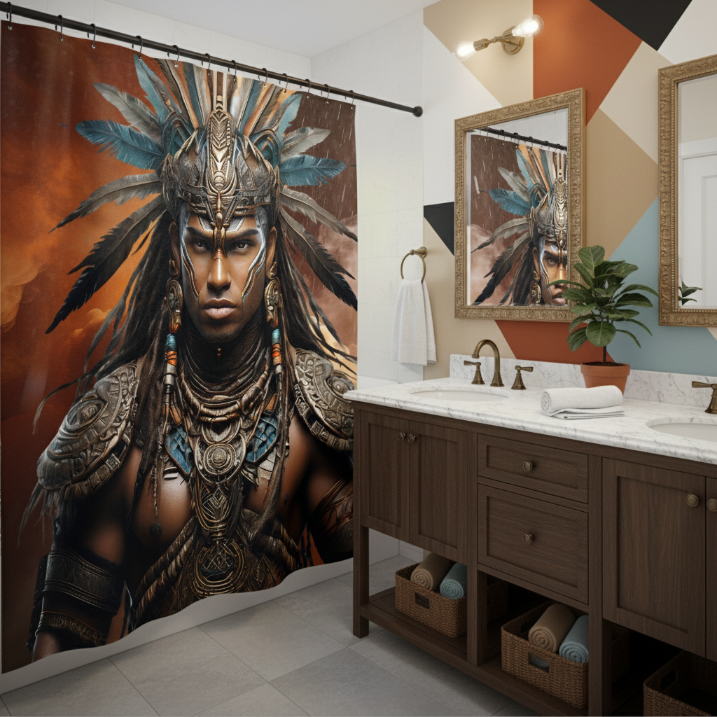 Copycat-Creations Indigenous Warrior Shower Curtain