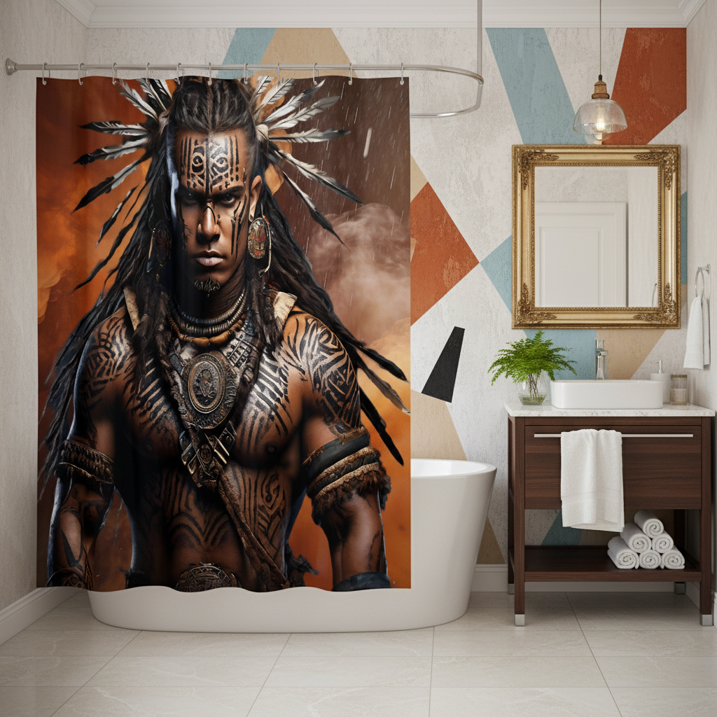 Copycat-Creations Indigenous Warrior 2nd Edition Shower Curtain