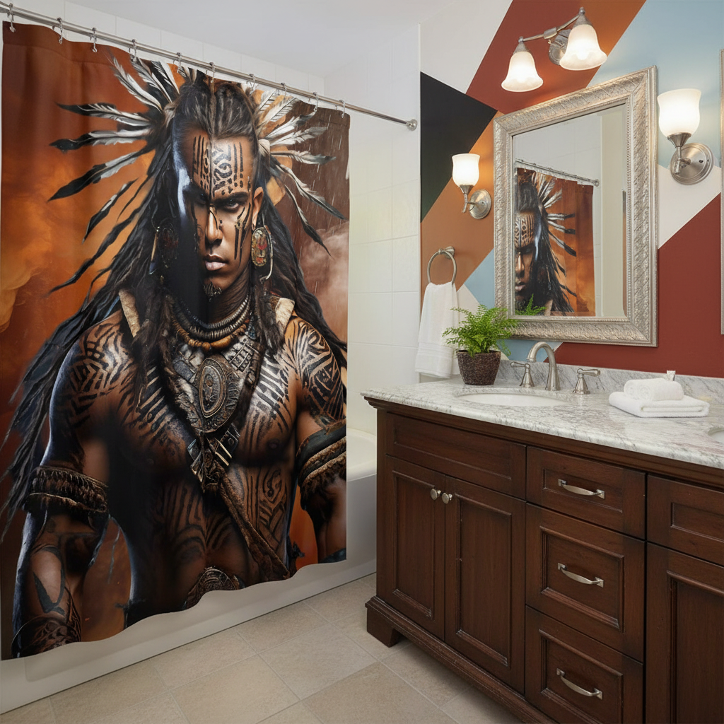 Copycat-Creations Indigenous Warrior 2nd Edition Shower Curtain