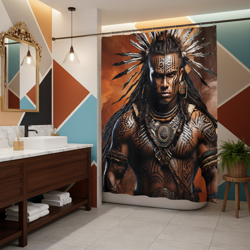 Copycat-Creations Indigenous Warrior 2nd Edition Shower Curtain