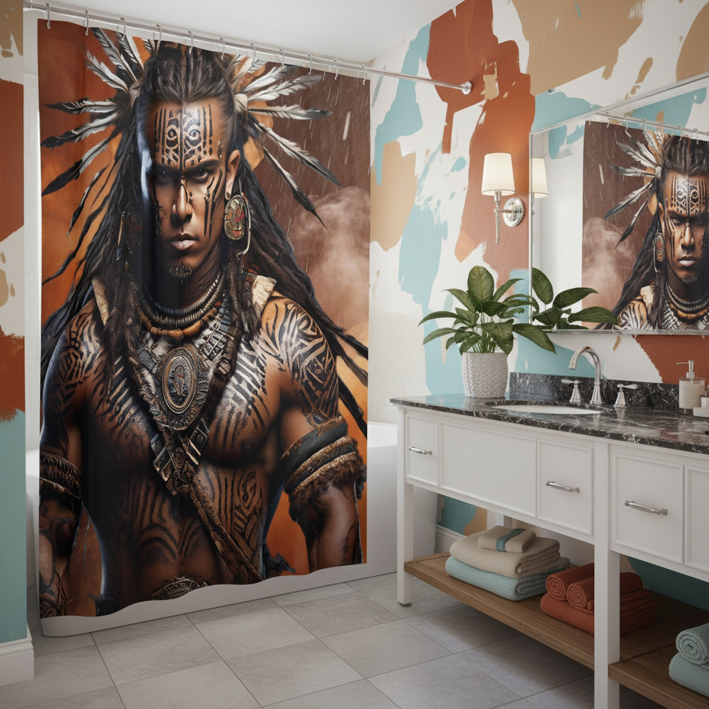 Copycat-Creations Indigenous Warrior 2nd Edition Shower Curtain