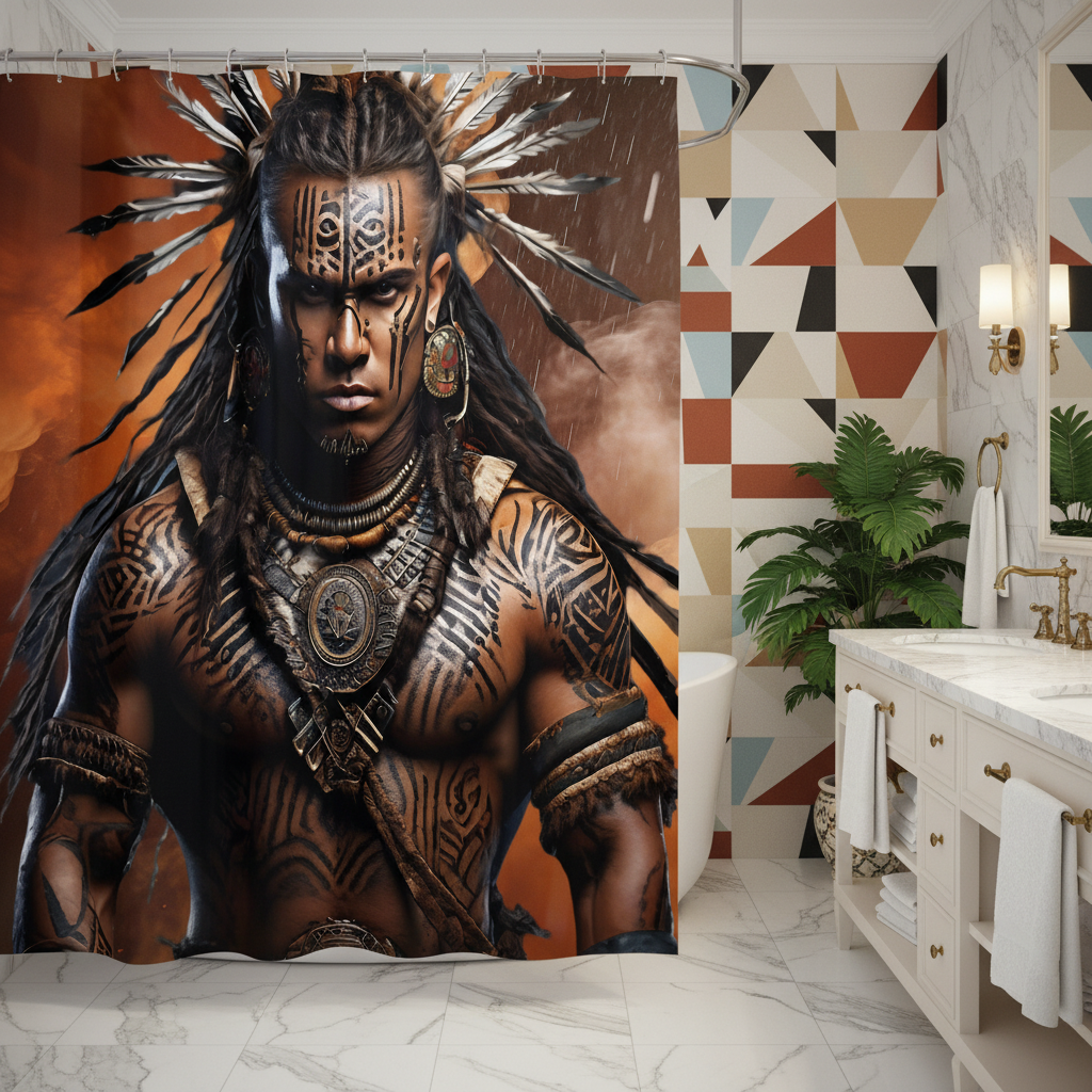 Copycat-Creations Indigenous Warrior 2nd Edition Shower Curtain