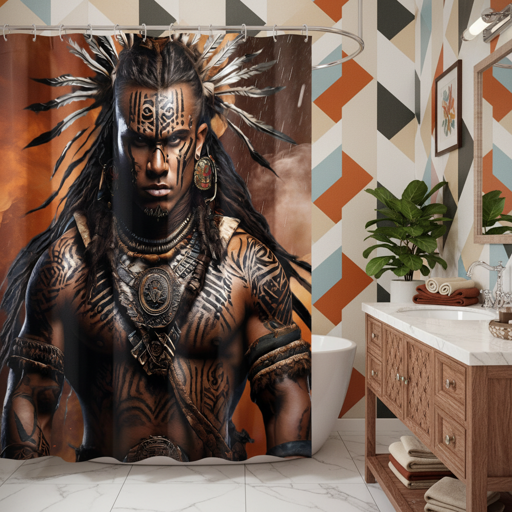 Copycat-Creations Indigenous Warrior 2nd Edition Shower Curtain