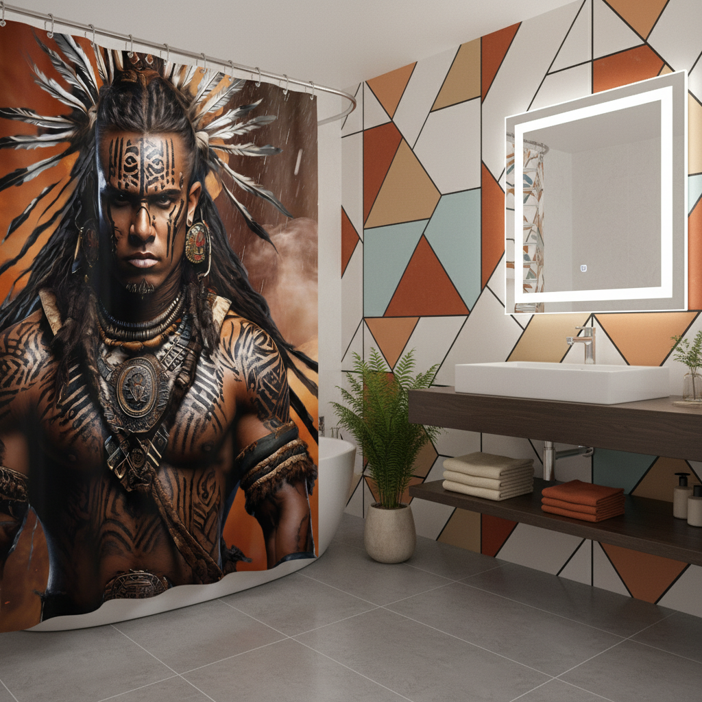 Copycat-Creations Indigenous Warrior 2nd Edition Shower Curtain