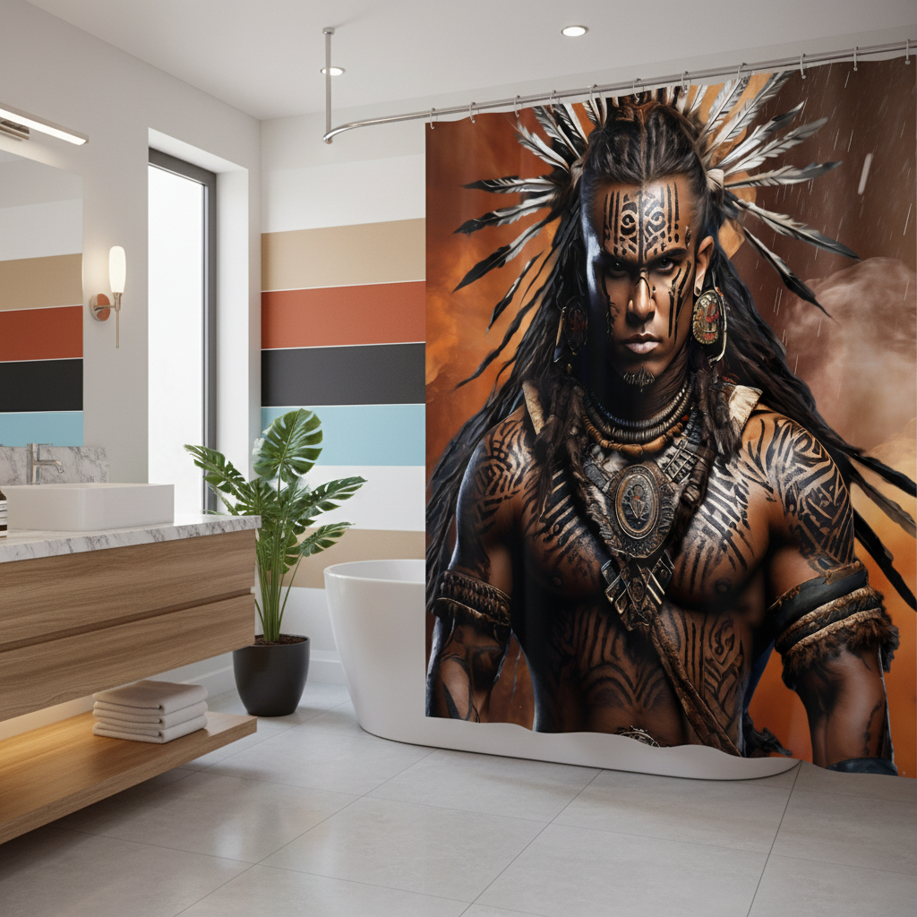 Copycat-Creations Indigenous Warrior 2nd Edition Shower Curtain
